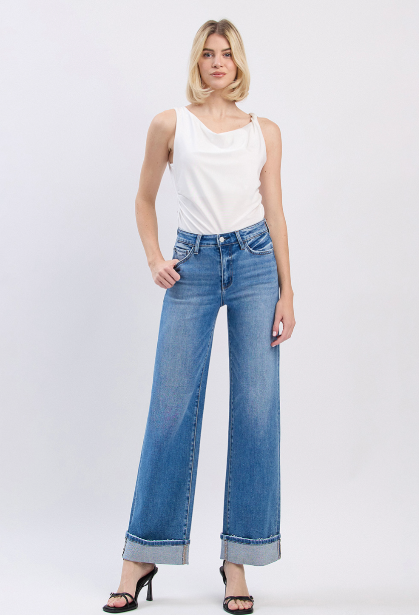 Flying Monkey Westbury High Rise Cuffed Wide Leg Jeans