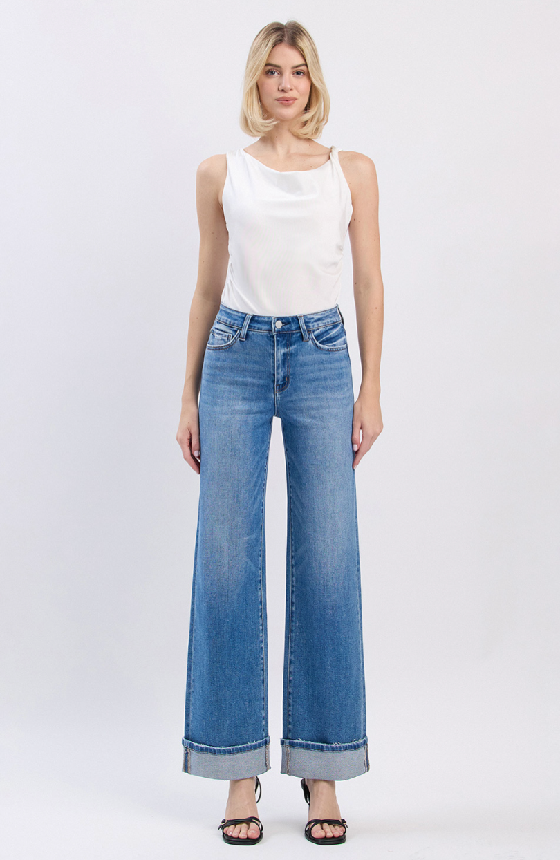 Flying Monkey Westbury High Rise Cuffed Wide Leg Jeans