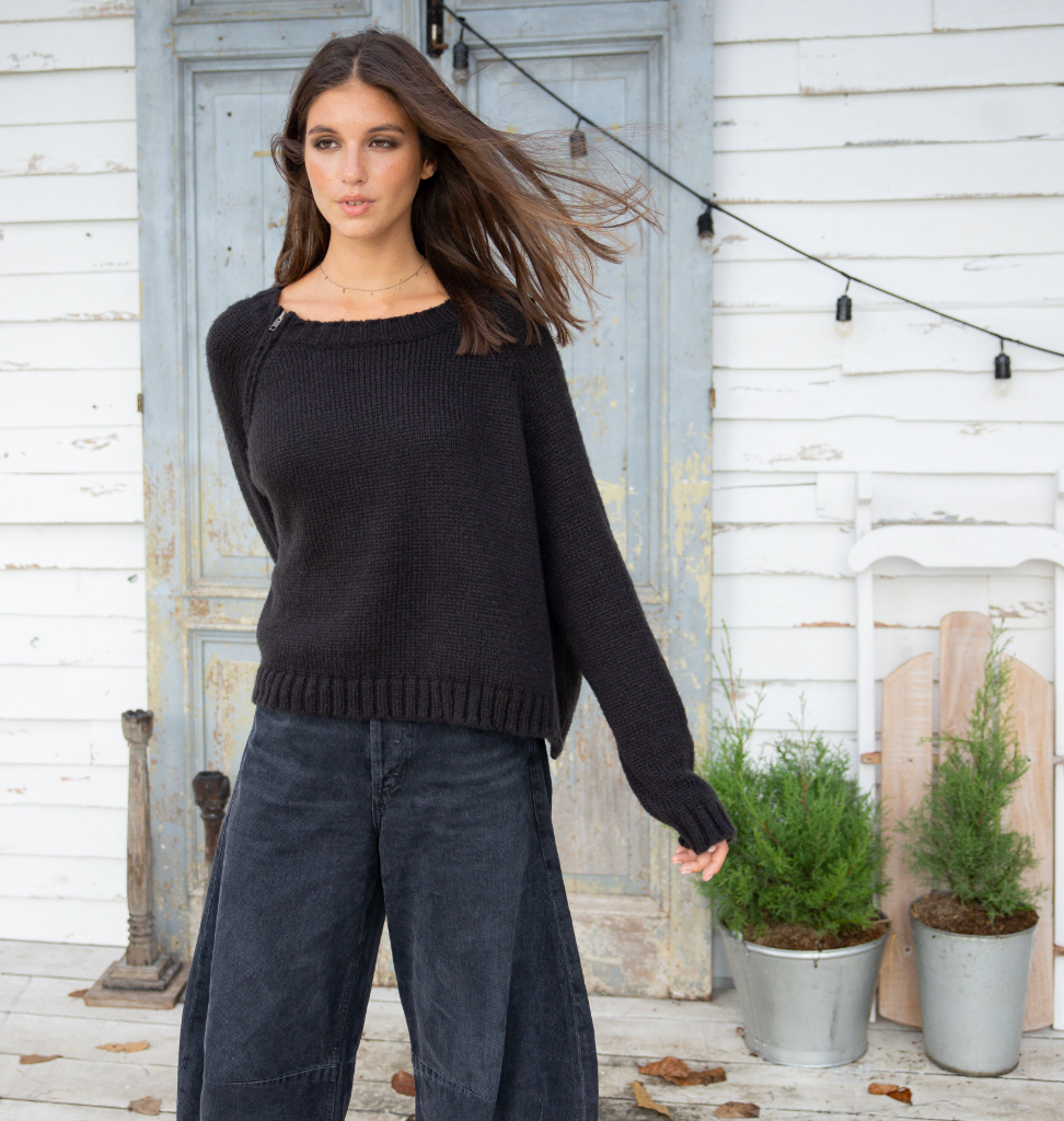 Wooden Ships Charlotte Zip Crew Chunky Sweater