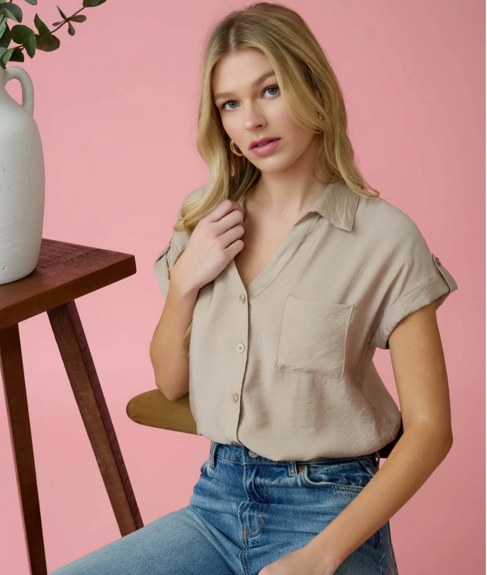 Mocha Short Sleeve Button down shirt