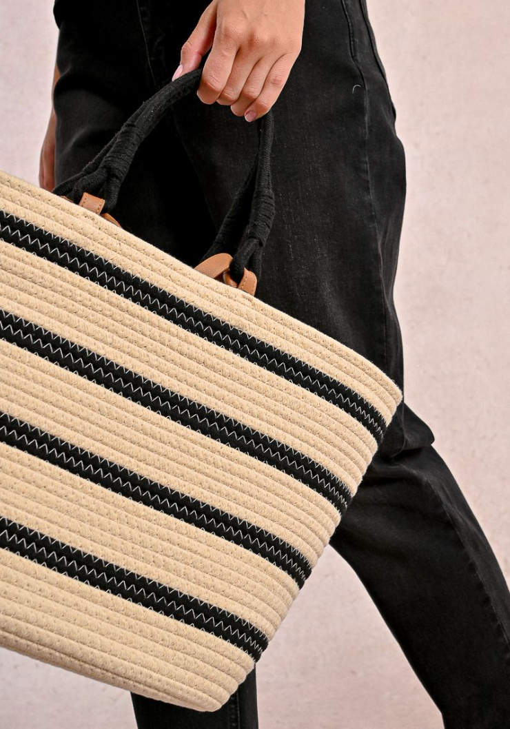 Woven Striped Tote Bag