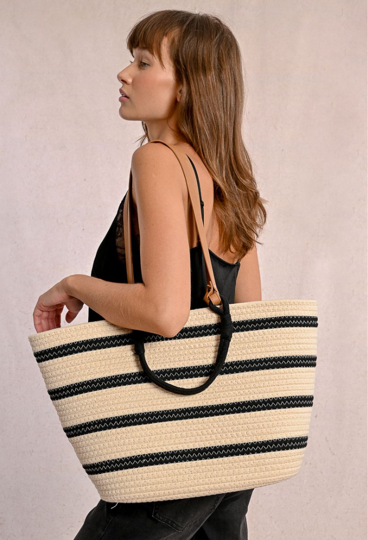 Woven Striped Tote Bag