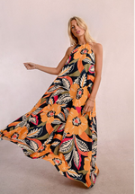 Tropical Print Halter Maxi Dress