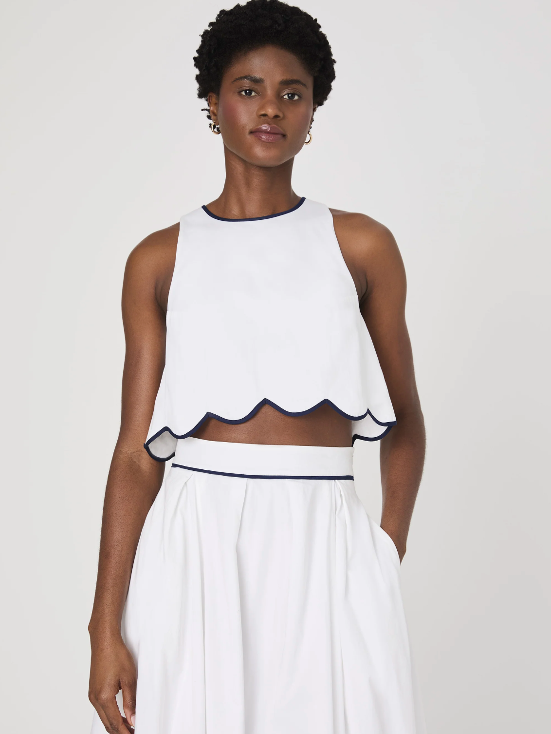 French Connection Alexis Cotton Scallop Tank top in White