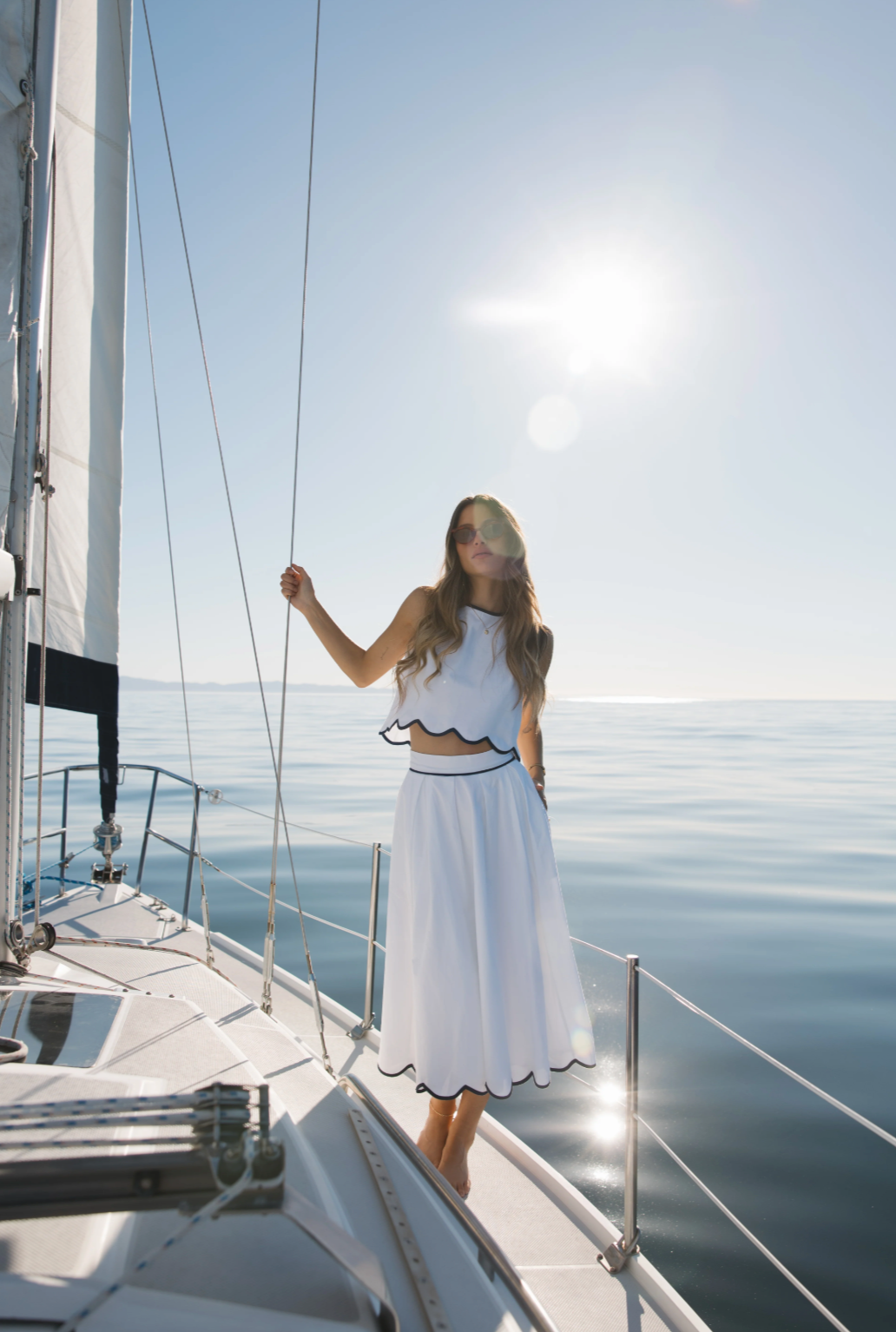 French Connection Alexis Cotton Scallop Tank top in White