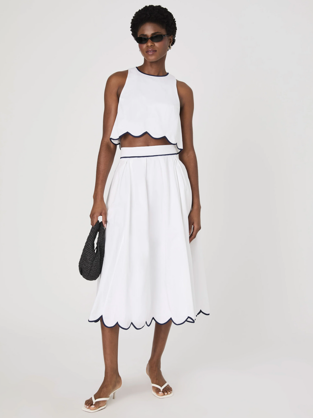 French Connection Alexis Cotton Scallop Midi Skirt