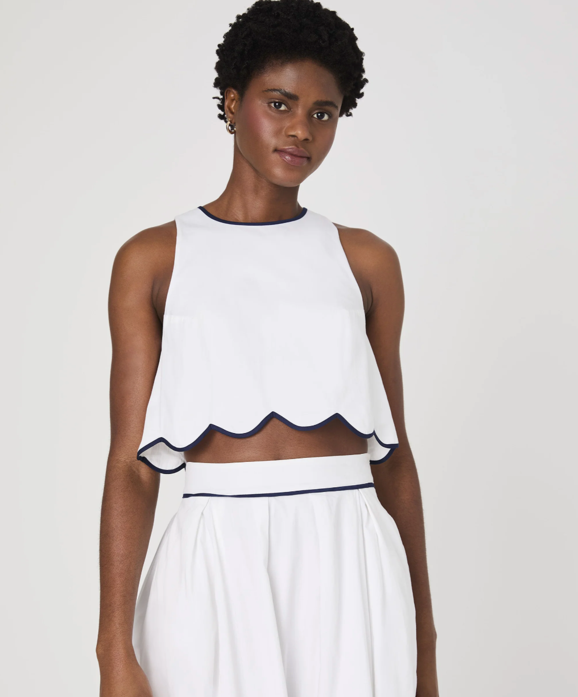 French Connection Alexis Cotton Scallop Tank top in White