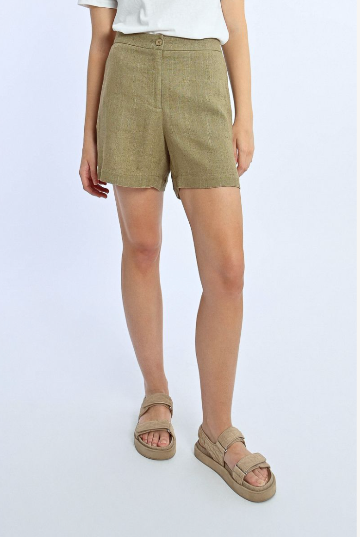 High Waisted Fluid Woven Linen Shorts