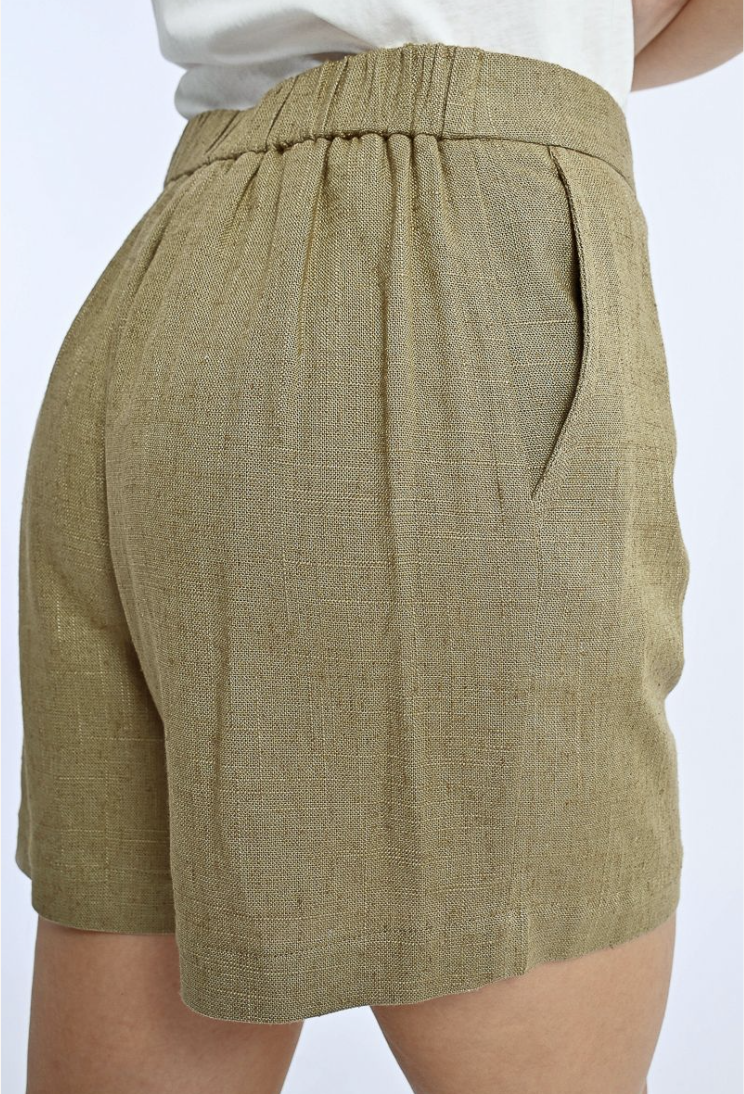 High Waisted Fluid Woven Linen Shorts