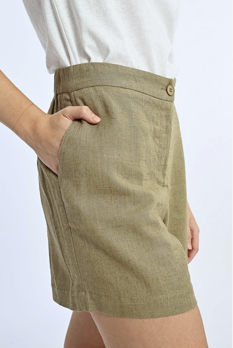 High Waisted Fluid Woven Linen Shorts