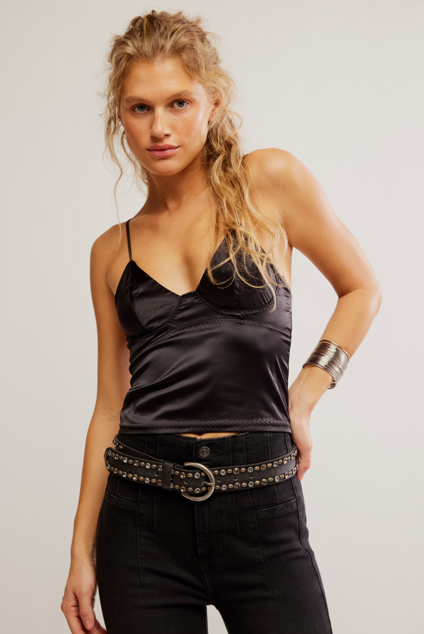 Free People Last Call Black Lacey Essential Cami
