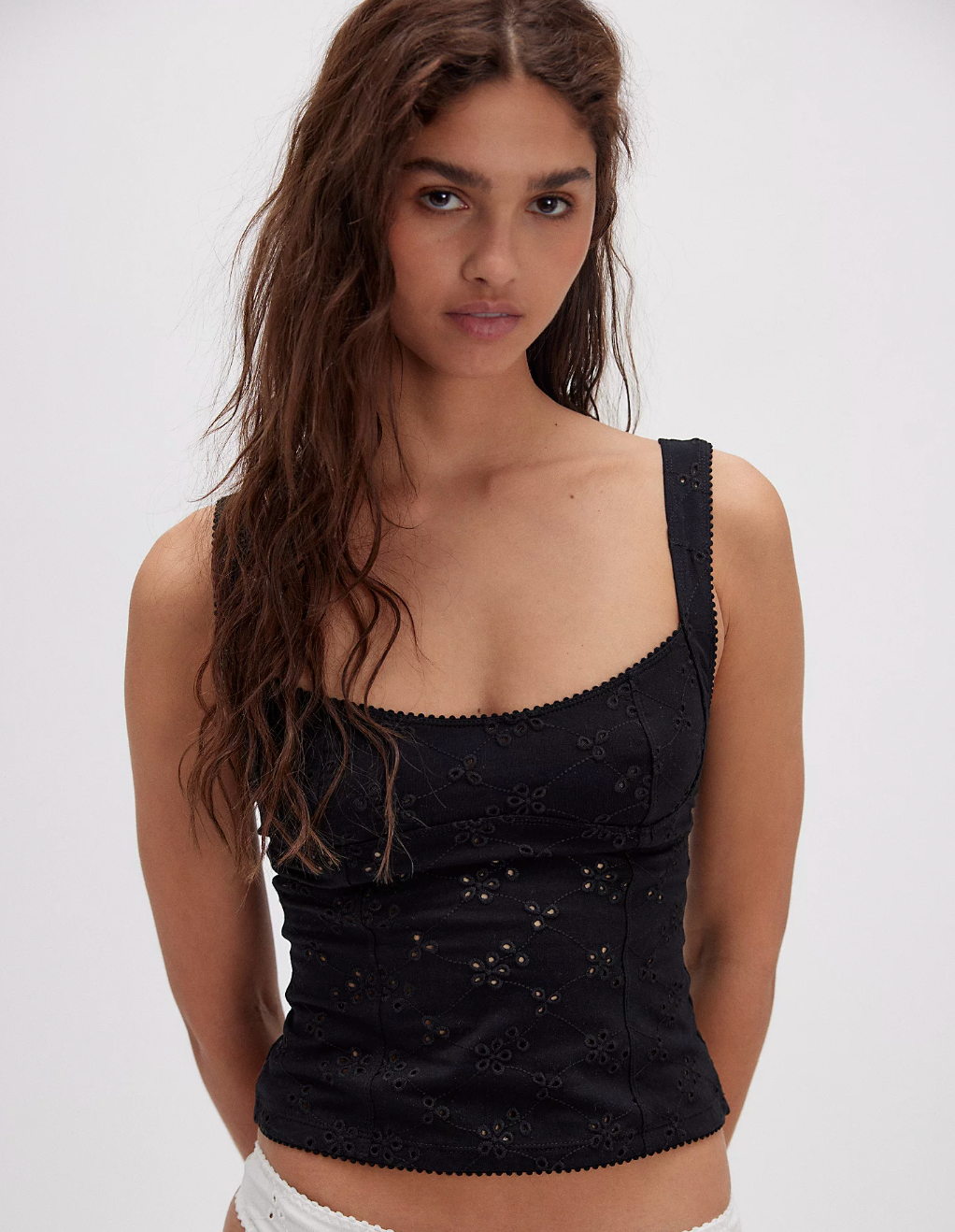 Free People Full Bloom Black Eyelet Cami