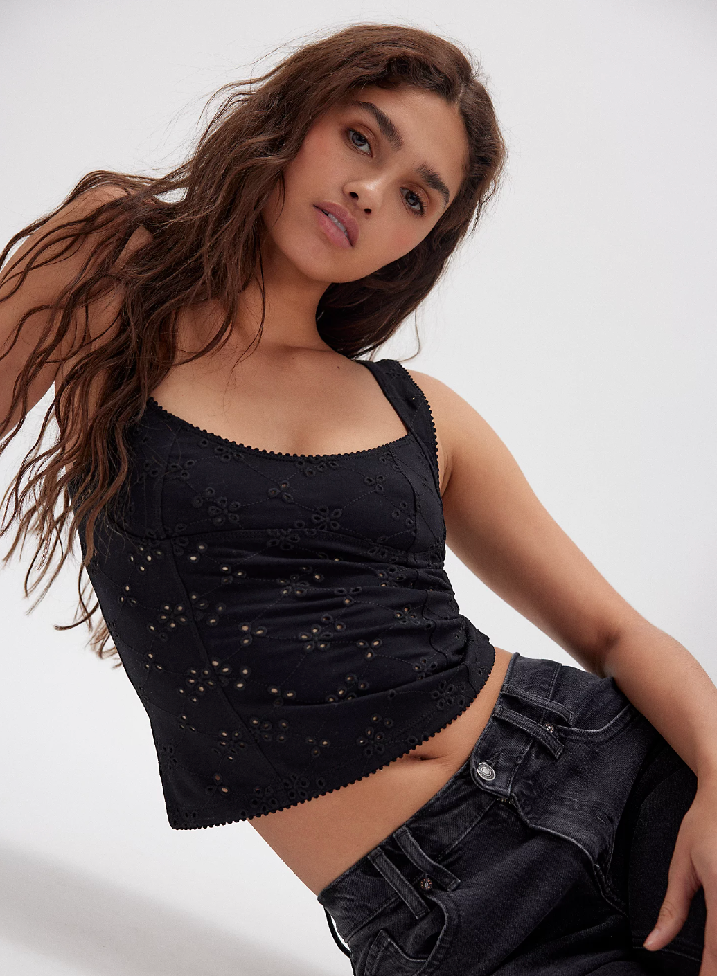 Free People Full Bloom Black Eyelet Cami