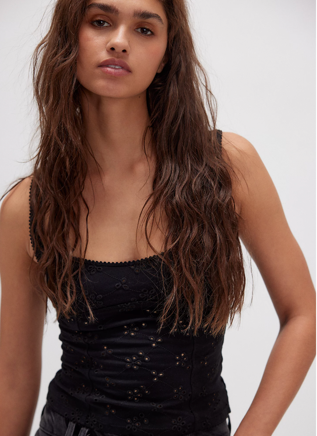 Free People Full Bloom Black Eyelet Cami