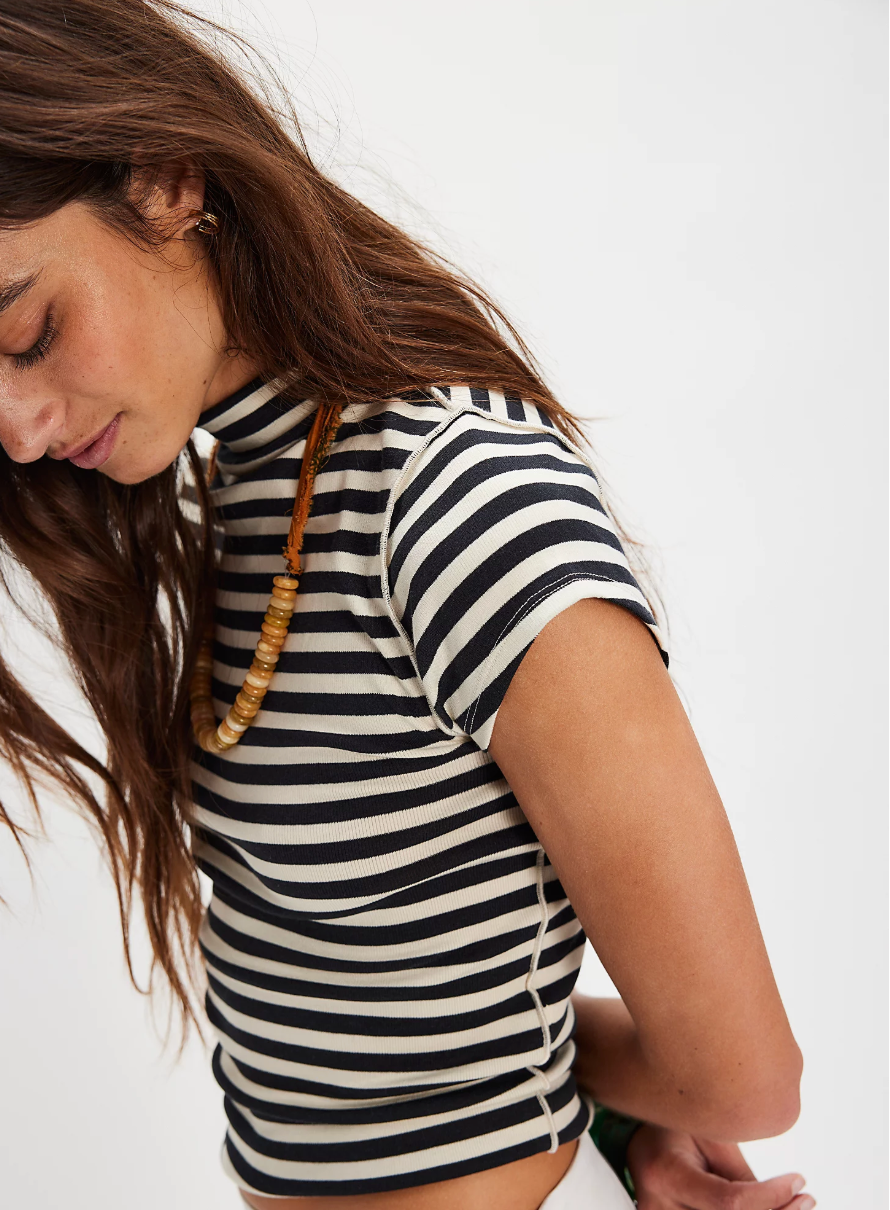 We the Free People Lola Tee Black & White Striped
