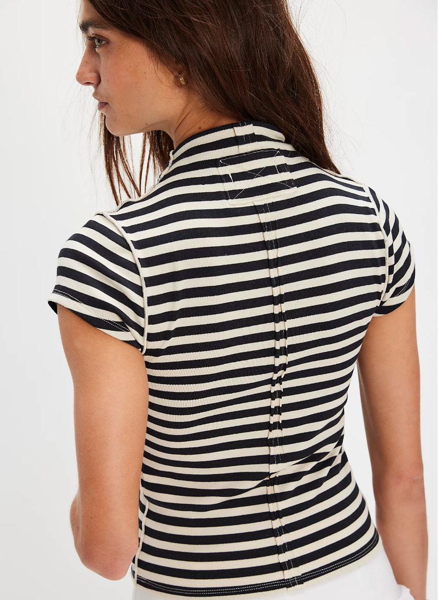 We the Free People Lola Tee Black & White Striped