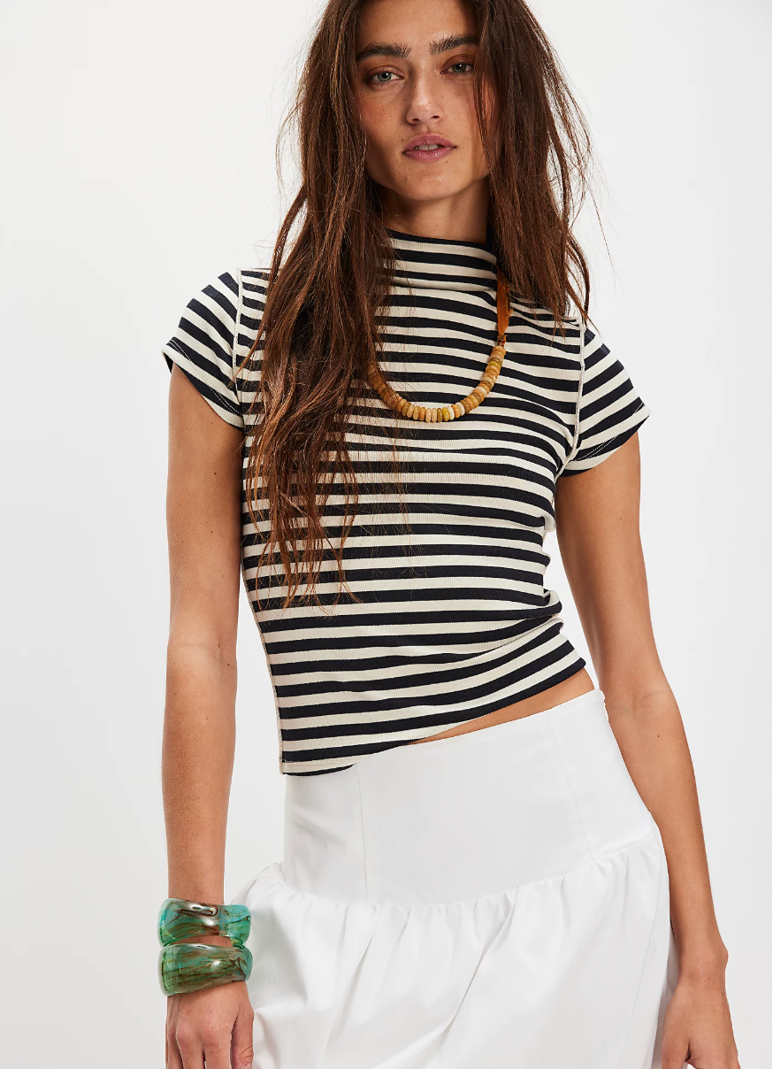 We the Free People Lola Tee Black & White Striped