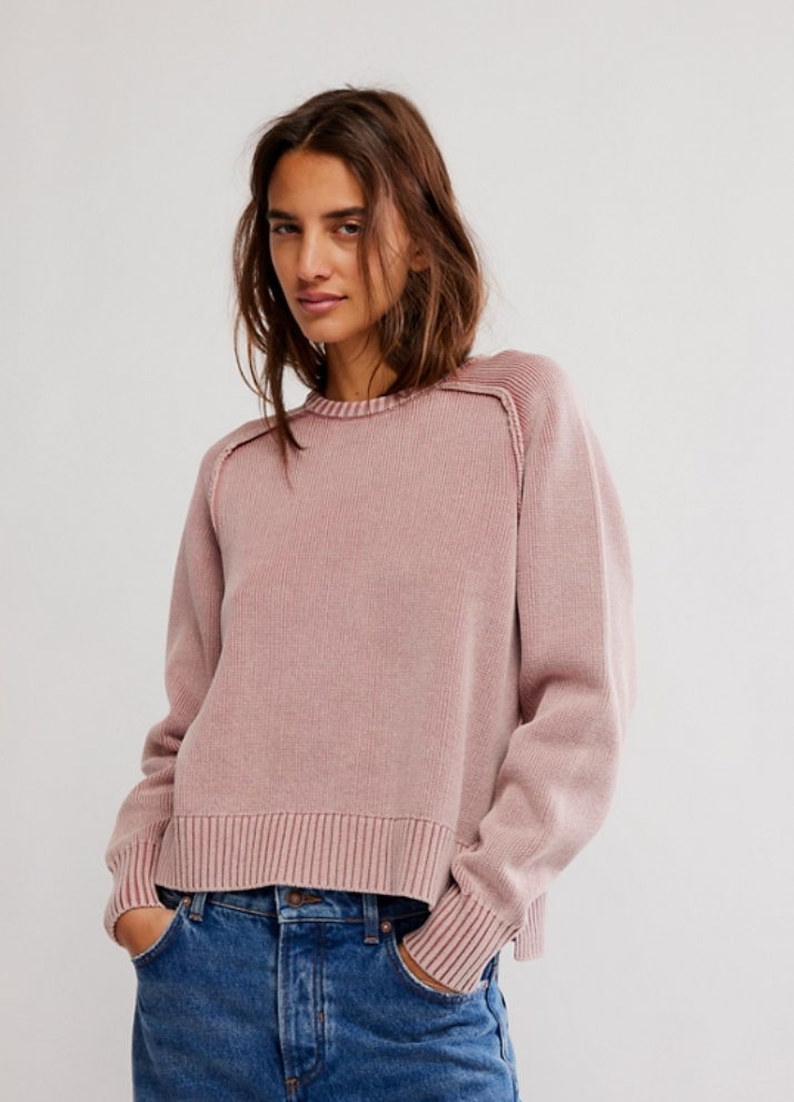 Free People Spring Street Pullover Sweater in Bijou Pink