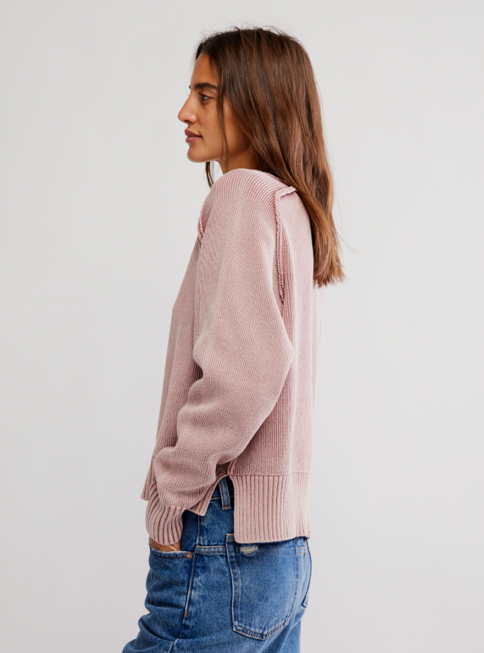 Free People Spring Street Pullover Sweater in Bijou Pink
