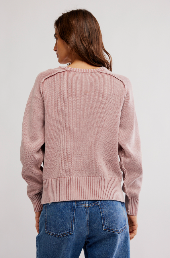 Free People Spring Street Pullover Sweater in Bijou Pink