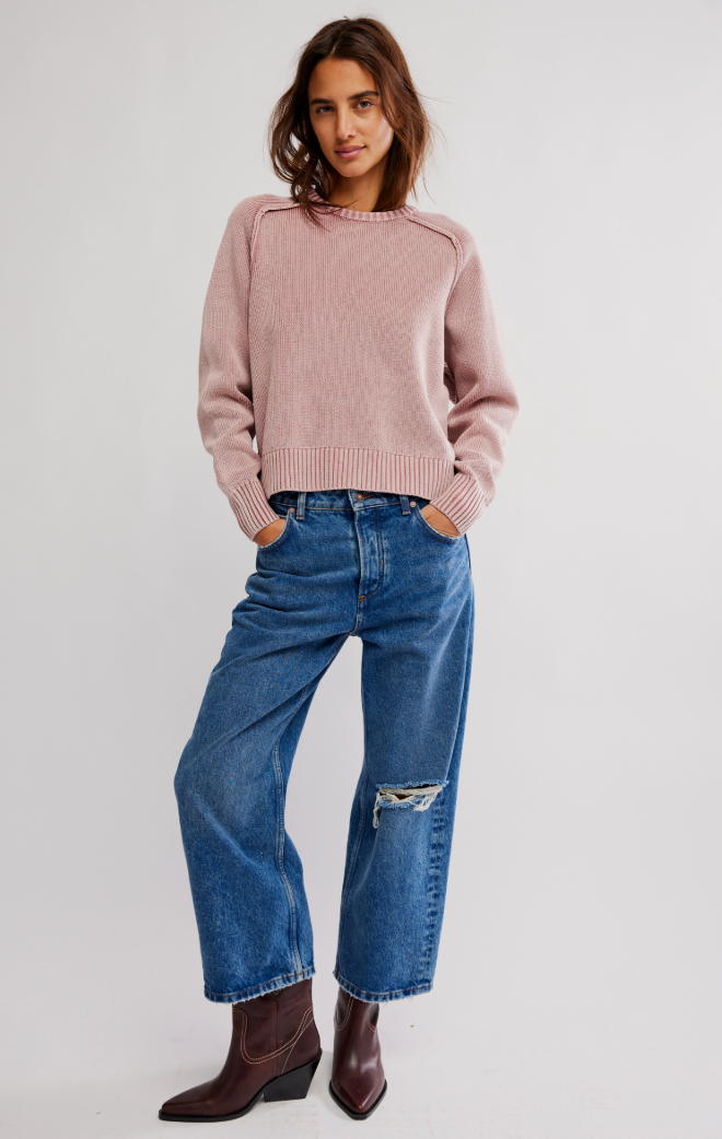 Free People Spring Street Pullover Sweater in Bijou Pink