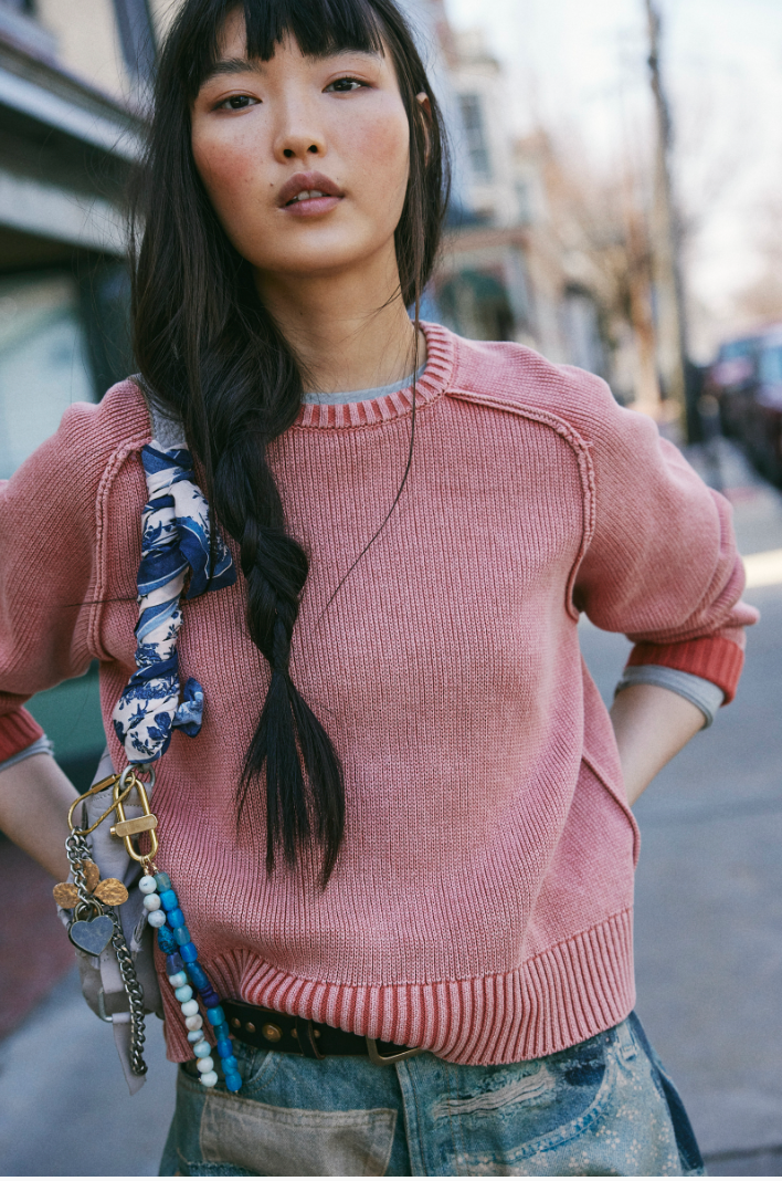 Free People Spring Street Pullover Sweater in Bijou Pink