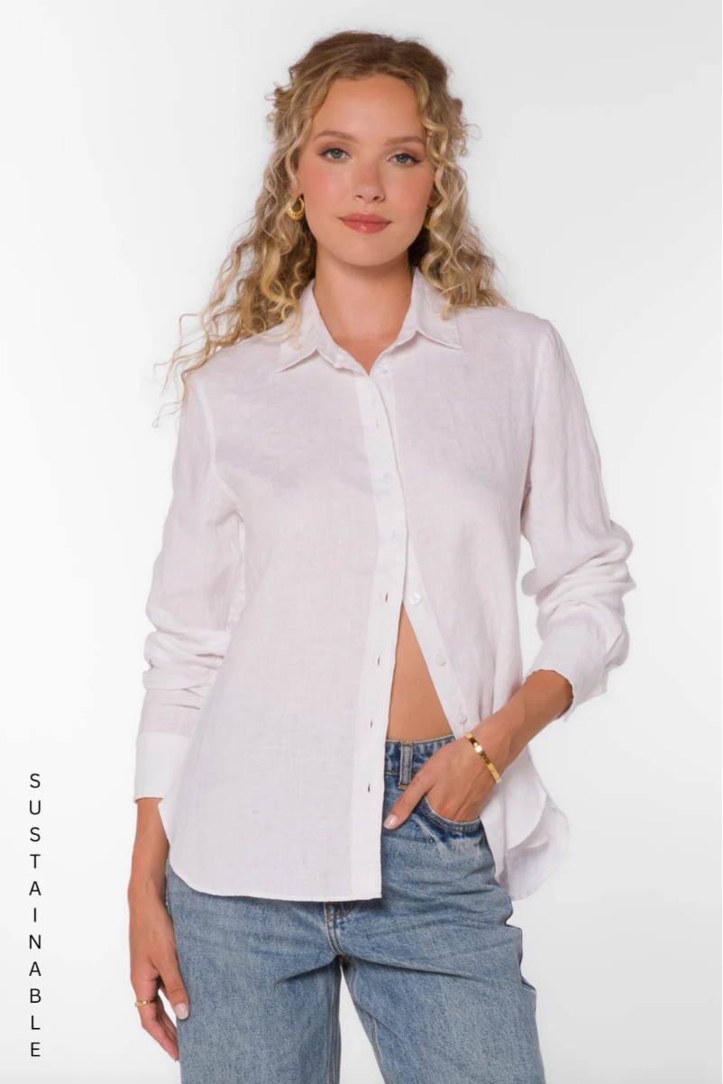 Velvet Heart Fantasy Island Linen Button Down Shirt in Wheat