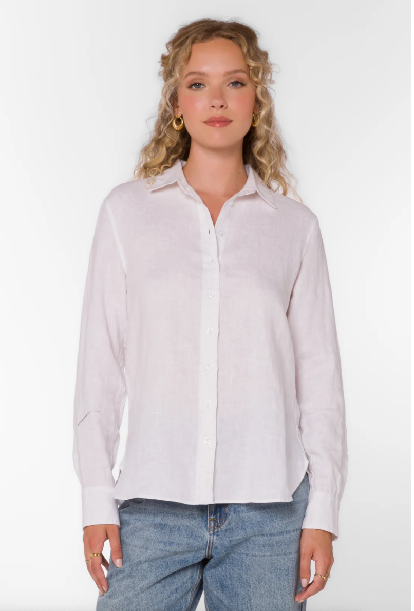 Velvet Heart Fantasy Island Linen Button Down Shirt in Wheat
