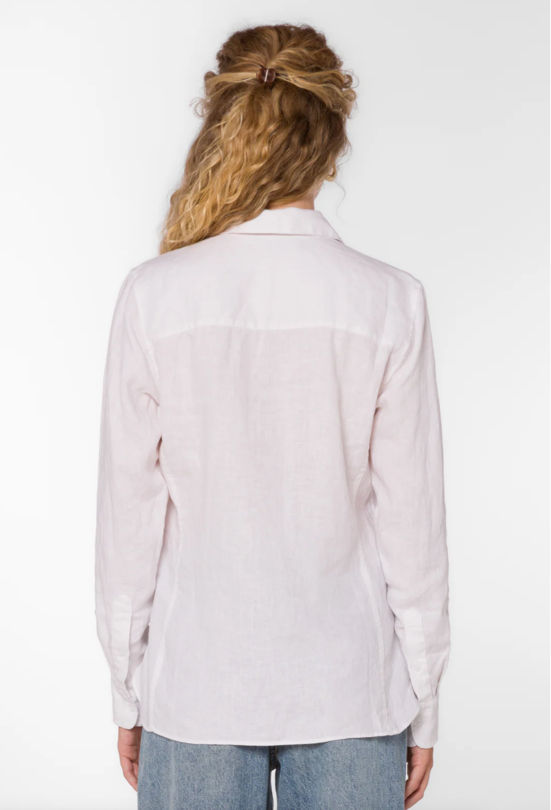 Velvet Heart Fantasy Island Linen Button Down Shirt in Wheat