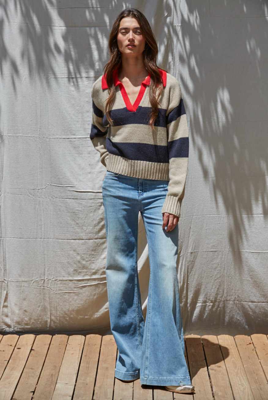 Contrast Collar Polo Sweater