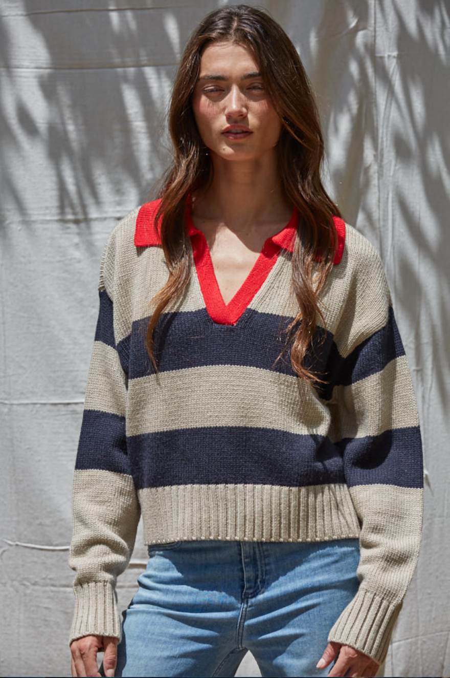 Contrast Collar Polo Sweater