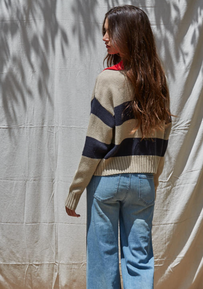 Contrast Collar Polo Sweater