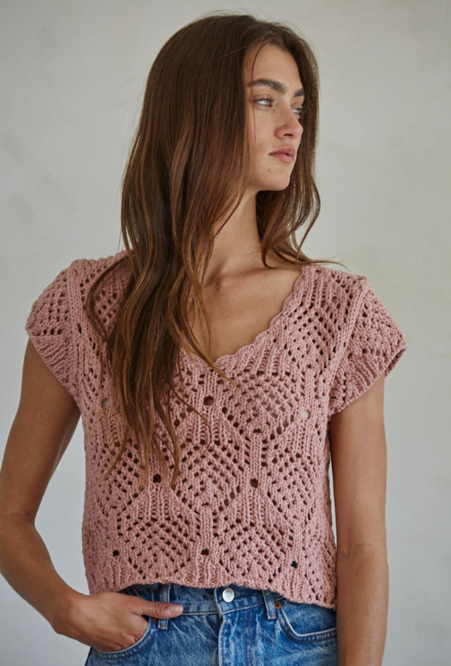 Kendra Crochet Short Sleeve Sweater Top