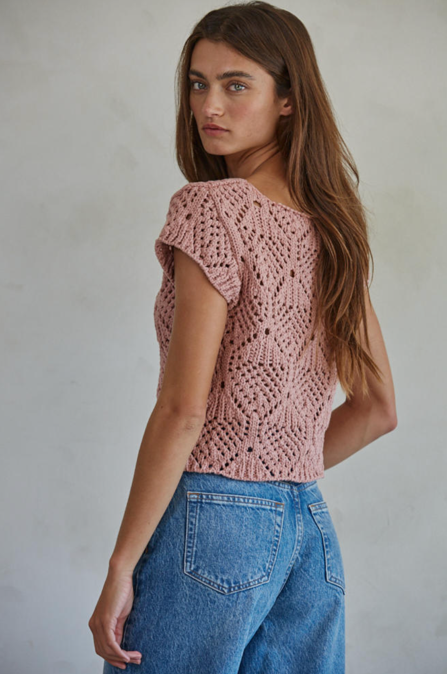 Kendra Crochet Short Sleeve Sweater Top