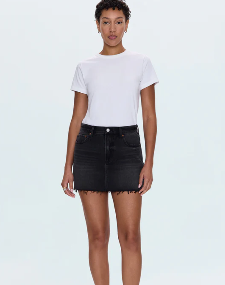 Pistola Daisy Low Rise Denim Skirt in Black