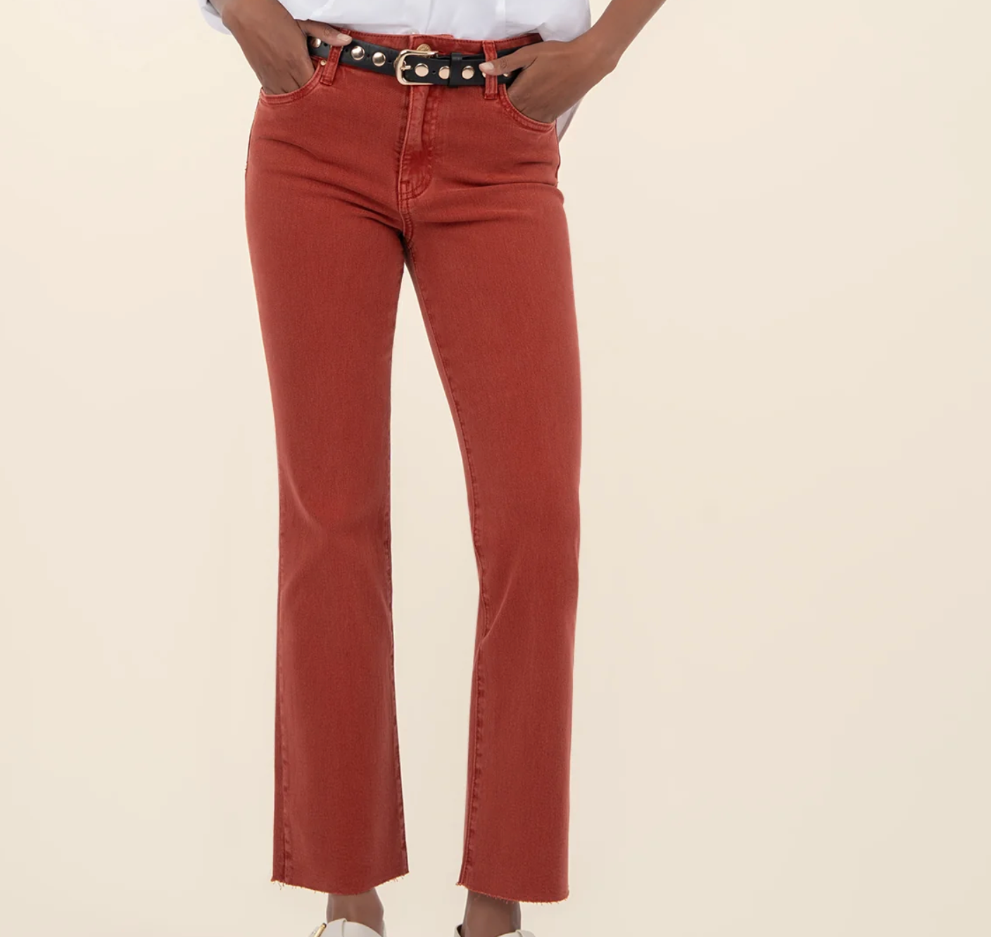 Kelsey High Rise Ankle Flare Denim in Paprika