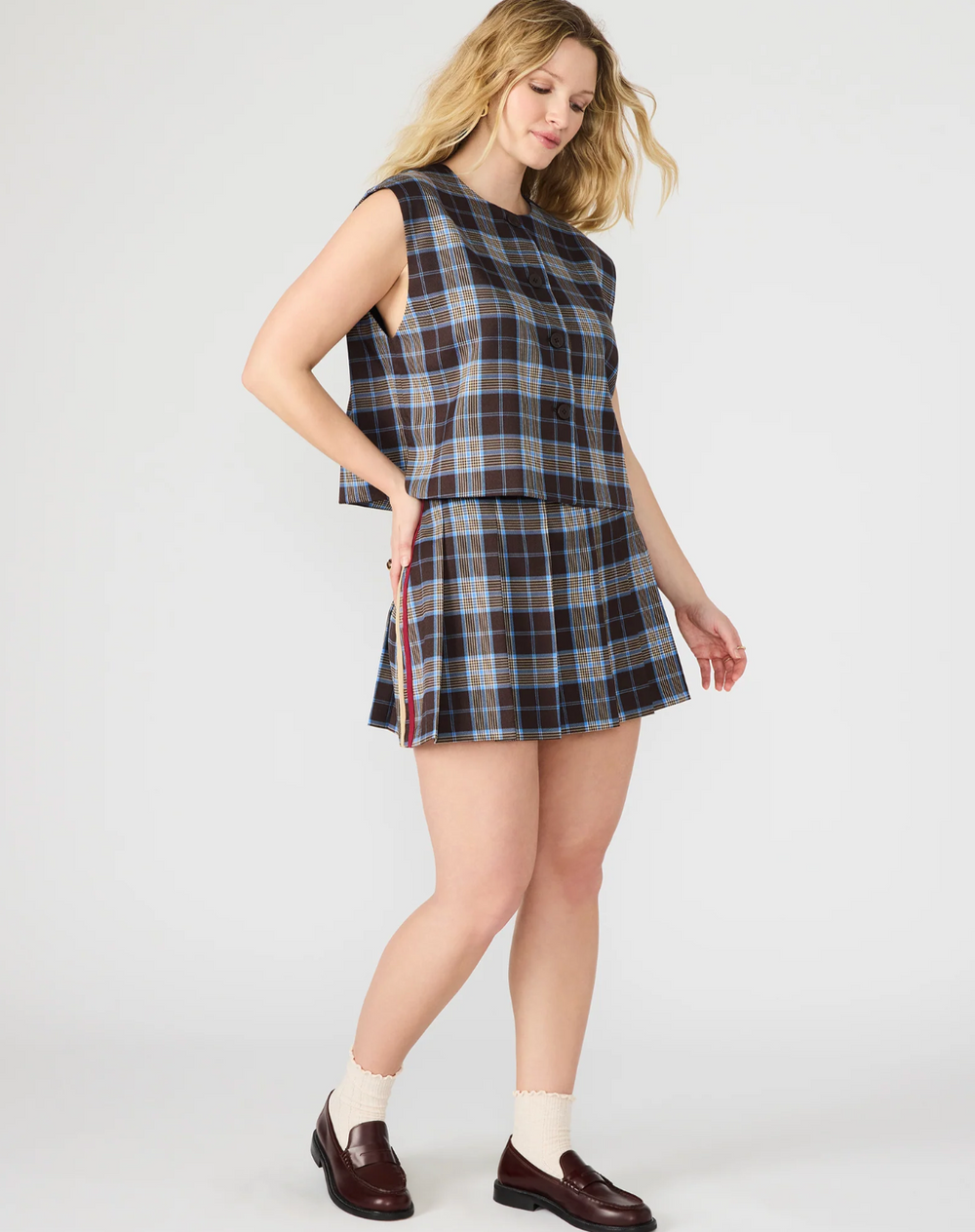 Steve Madden Brown Blue Plaid Margo Skirt