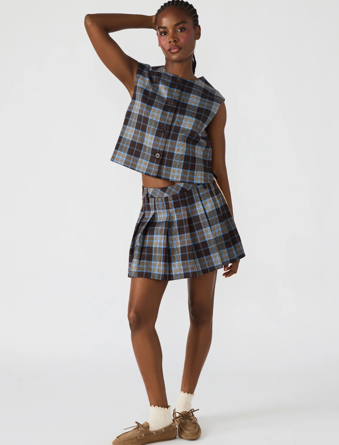 Steve Madden Brown Blue Plaid Margo Skirt