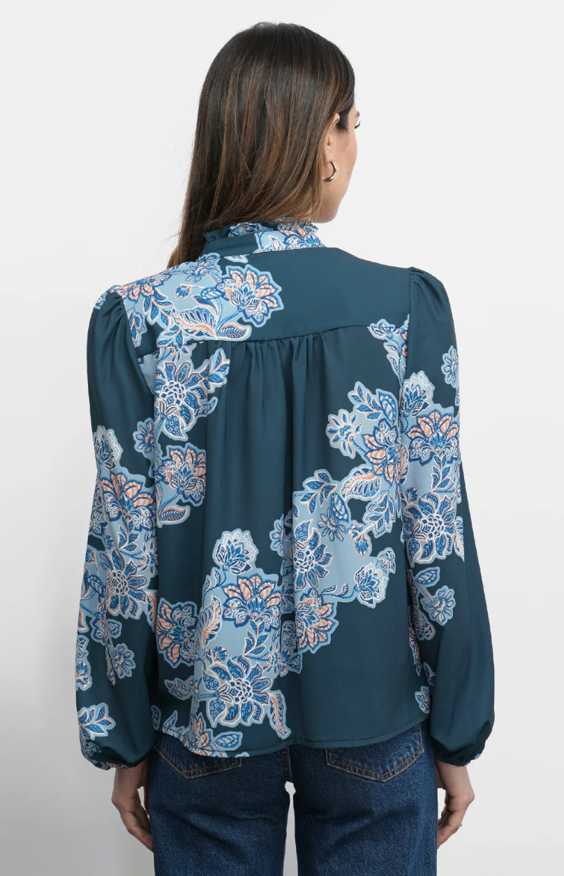 Cierra Button Up Tie Neck Floral Blouse