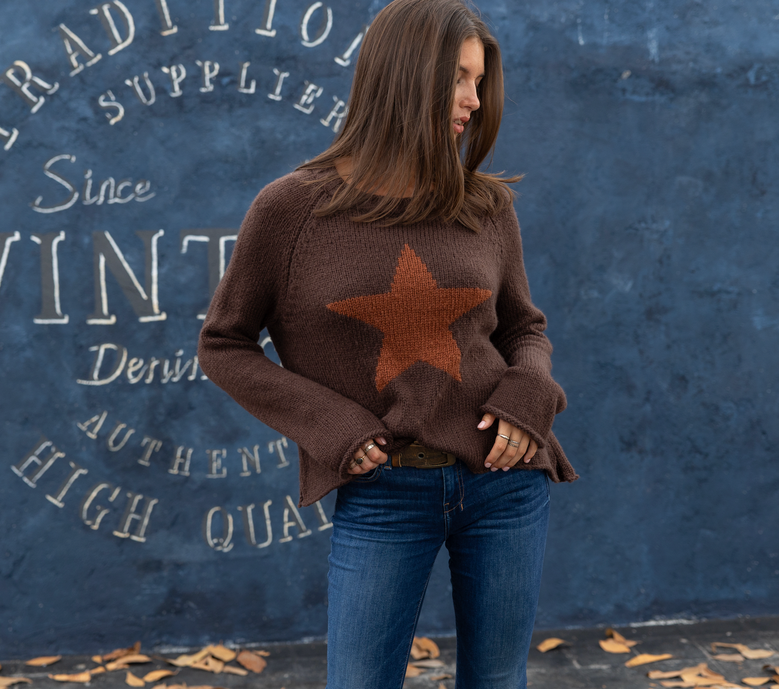 Wooden Ships Star Raglan Crew Chunky Sweater