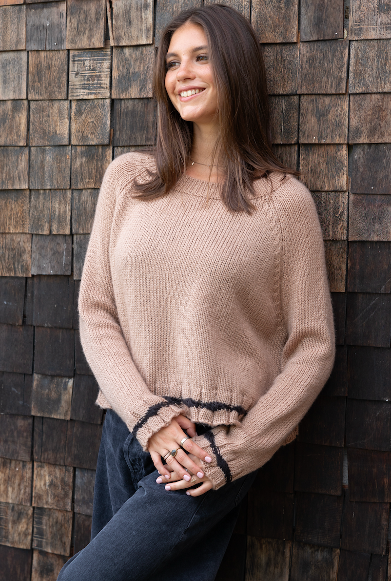 Wooden Ships Canypn Tipped Raglan Chunky Crewneck Sweater