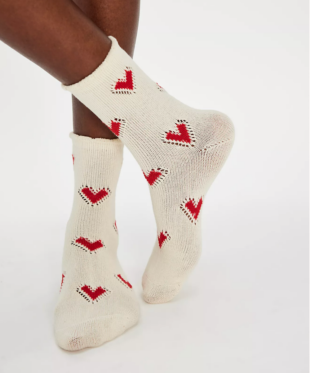 Free People Cupids Bow Heart Print Ankle Socks