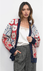 Mina Mix Motif Oversized Floral Cardigan Sweater