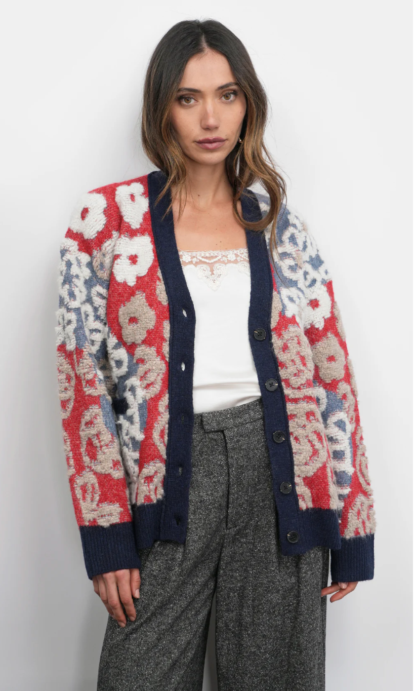 Mina Mix Motif Oversized Floral Cardigan Sweater