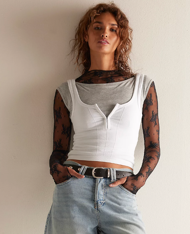 Free People Lady Lux long sleeve lace top