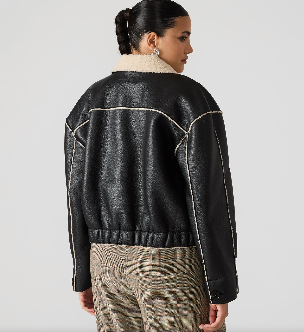 Steve Madden Tilia Black Vegan Leather Sherpa Coat