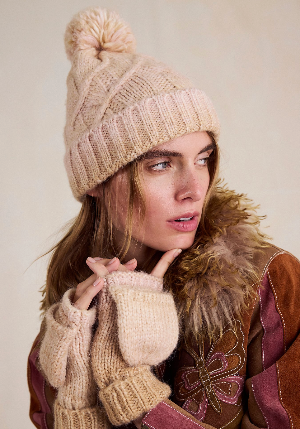 Free People Rainbow Run Hat & Mitten Set
