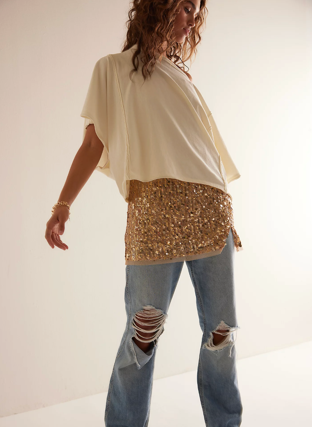 Free People Midnight Kiss Sequin Gold Mini Dress