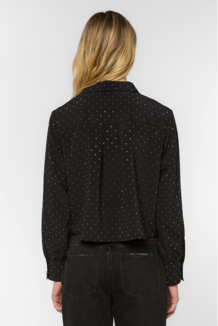 Lilith Satin Rhinestone Cropped Button Down Shirt