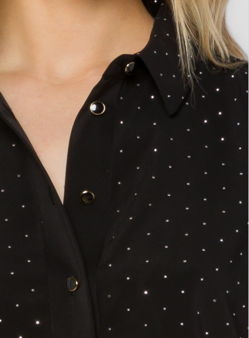 Lilith Satin Rhinestone Cropped Button Down Shirt